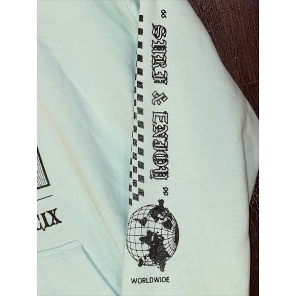 RARE Hurley Worldwide Hoodie Surf & Enjoy Est. 999 Sweatshirt Sea Green Palm - Picture 4 of 8